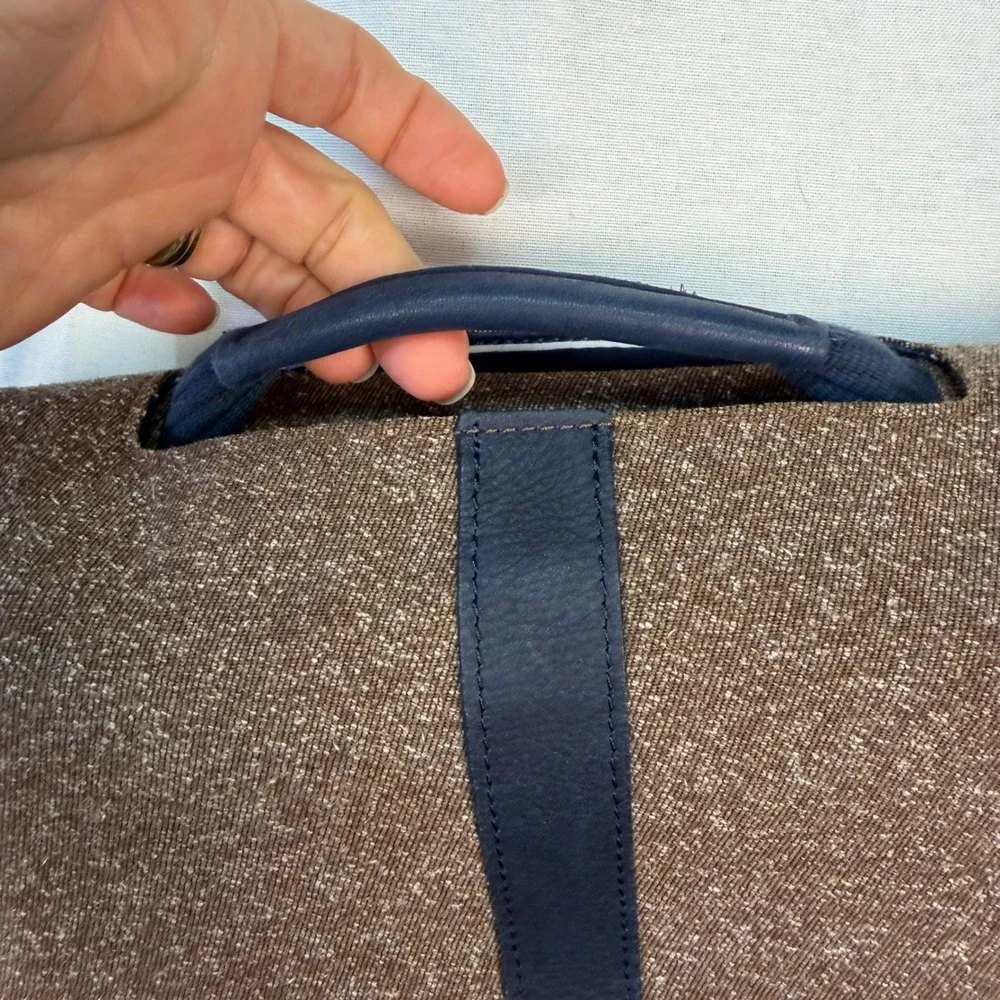 Timbuk2 Messenger Bag Brown Tweed Navy Blue Leather Trim Crossbody Laptop Bag